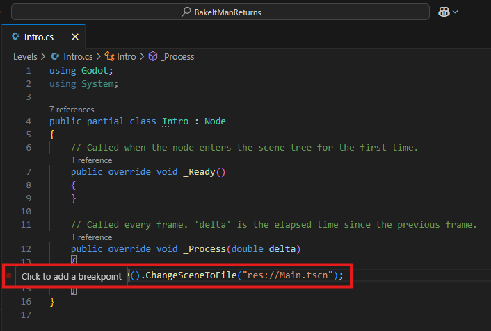 Add breakpoint in VSCode