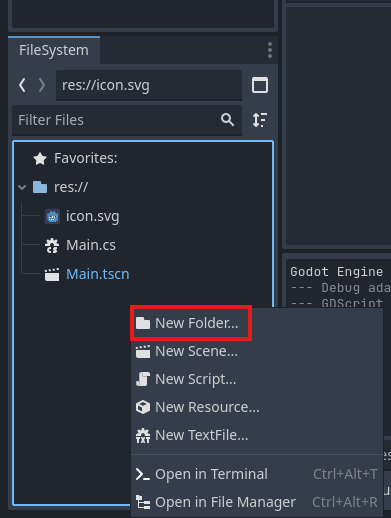 Create new Godot folder