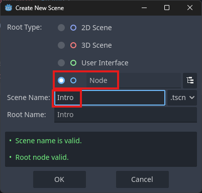 Create new Intro scene
