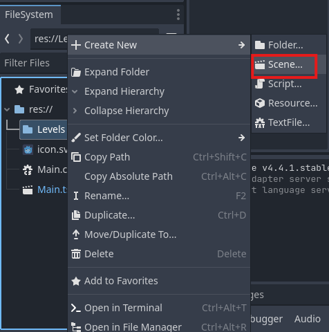 Create new Scene in Godot