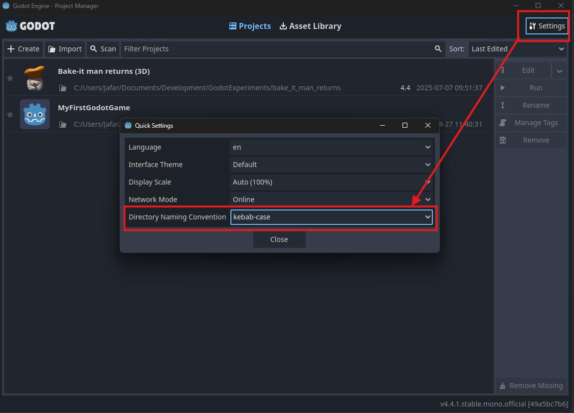 Godot settings
