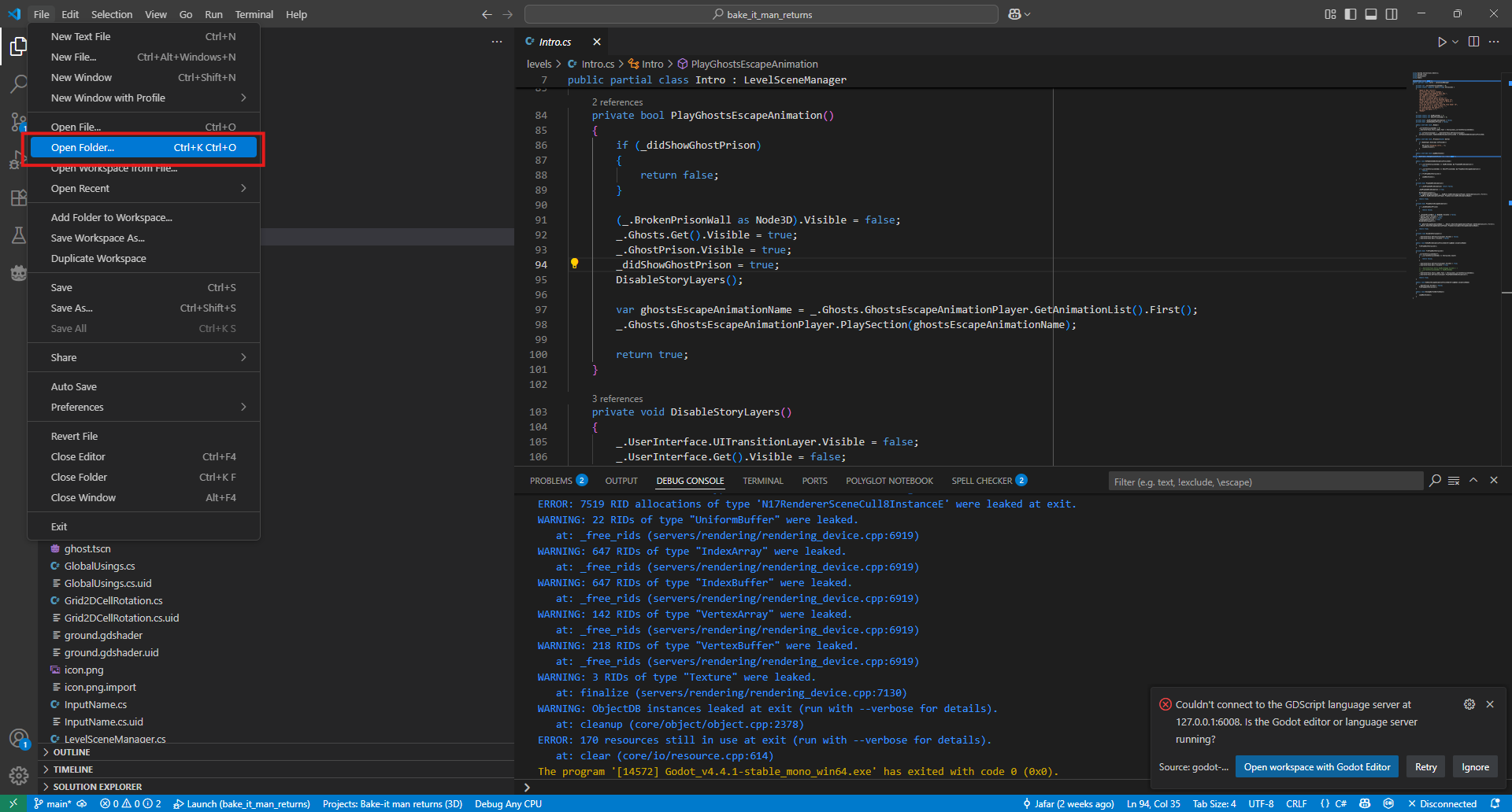 Open folder in VSCode
