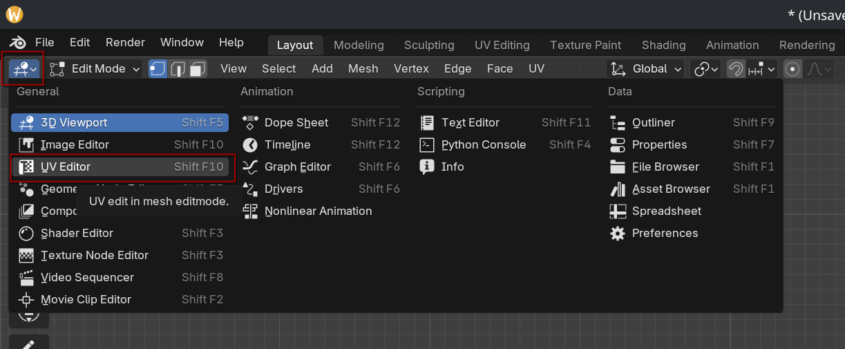 UV edit mode