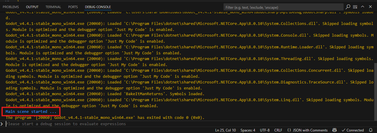 VSCode debug console